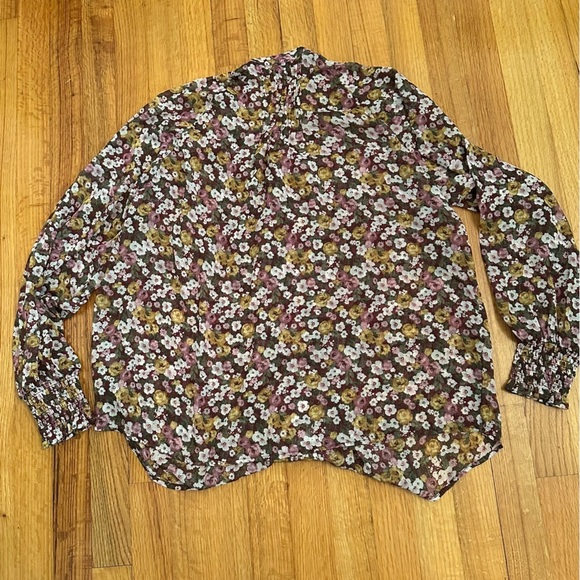 Torrid Floral Crinkle Chiffon Smocked Blouson Long Sleeve Blouse Size 0 (k11) - Picture 5 of 12